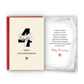 Bestmelo 4 Year Anniversary Card,4th Anniversary Card Gifts,Fourth Wedding Anniversary Day Gifts,Happy Silk Anniversary,8x5.3 Inches,Double-Sided