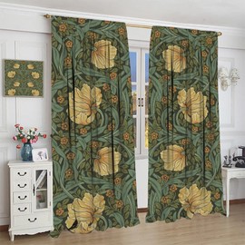 Cortinas florales clásico para sala de estar, cortinas opacas para recámara, estilo artístico William Morris para decoración del hogar, juego de 2 paneles de 52 pulgadas de ancho x 84 pulgadas de largo
