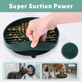 2 in 1 Slow Feeder Dog Bowls Small Breed, Silicone Lick Mat for Dogs, Dog Puzzle Bowl with Suction Cups for Anxiety Relief, Dishwasher Safe,Green,UU Bowl,Textured Lick Pad