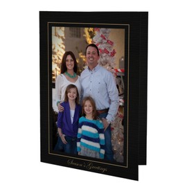 Photographer's Edge, Photo Insert Card, Season's Greetings, Holiday Cards, Pack of 10 Cards and Envelopes for 4x6 Photos - Premium Black Linen Cardstock with Gold ink