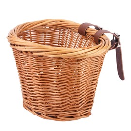 Children's Front Bicycle Basket, Retro Bicycle Basket Made of Handwoven Rattan with Adjustable PU Straps, Weatherproof Wicker Bicycle Basket for Children, Bicycle Accessories (Colour: Brown)