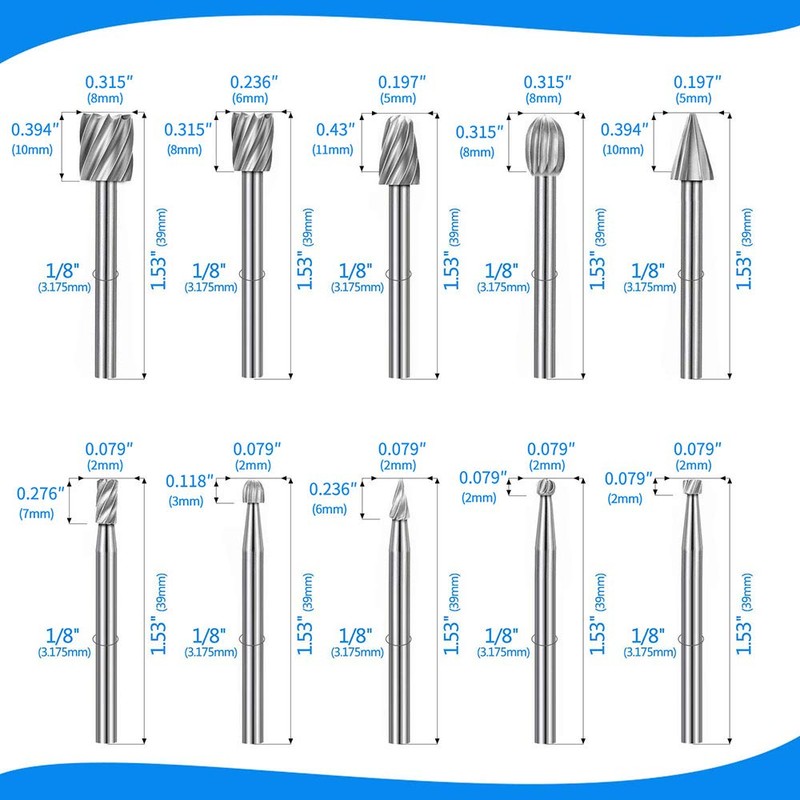 Carving Bits Wood Engraving Router Bit with 1/8"(3mm) Shank, 20Pcs