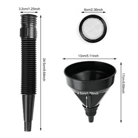 DECARETA 2 Pieces Filling Funnel Car Plastic Oil Funnel Funnel with Hose and Strainer Black Tank Funnel Petrol Funnel Replacement Car Petrol Funnel Fuel Funnel for Car Water Oil