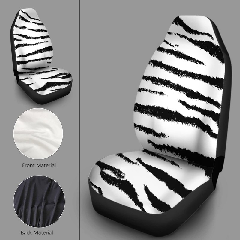 Howilath White Tiger Stripes Pattern Universal Car Front Seat Covers