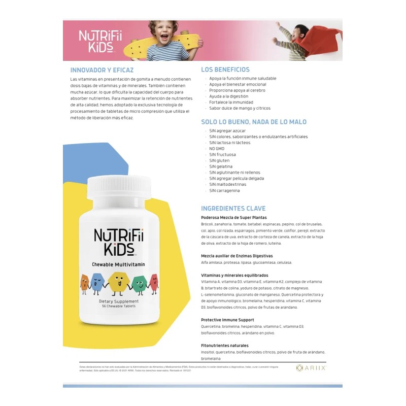Multivitaminas Para Niños Nutrifii Kids 56 Tabletas