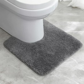 YJWCZJ 50x40cm Toilet Mats Pedestal Only, U-Shaped Non-Slip Toilet Mat for Bathroom, Gray Pedestal Mat for Toilet, Soft and Absorbent, Easy to Clean