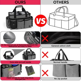 Timoxi Large Wearable Cleaning Caddy Bag with Detachable Divider, Cleaning Organizer with Handles, Cleaning Supply Tote with Adjustable Shoulder Strap&Waist belt for Cleaners & Housekeeper (Grey)