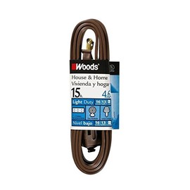 Woods Light Duty Indoor Extension Cord - Durable Vinyl Jacket with Safety Covers for Protected Power - 3 Outlet Cube Tap - 16 Gauge, SPT-2 - Brown - 15 Feet