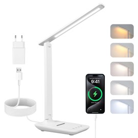 Carehabi LED Desk Lamp, Dimmable Table Lamp, LED Table Lamp with 5 Colours and 5 Brightness Levels, Reading Lamp with USB Charging Port, Touch Control for Children, Bedroom, Reading, Offices