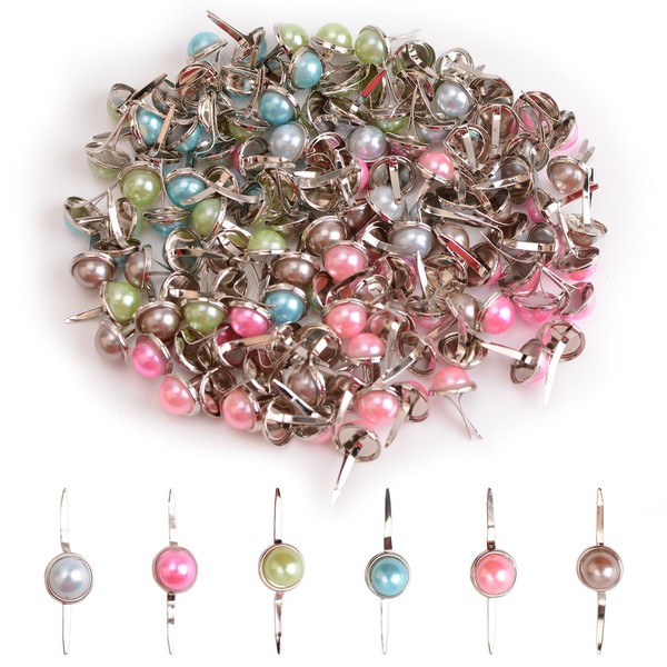 URROMA 120Pcs Colorful Pearl Mini Brad Fasteners, Split Pins Round