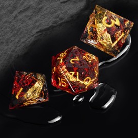 EZUO - Juego de dados DND para mazmorras y dragones, anillo dorado con caja de inclusión Señor de los anillos, 7 dados poliédricos de resina de borde afilado, juegos de rol D&D RPG D% D20 D12 D10 D8
