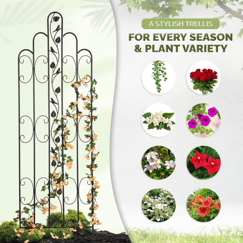 Idzo 71 in. Decorative Metal Trellis for Climbing Plants Outdoor,
