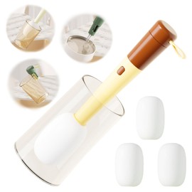 GCFTIFF 3 in 1 Multipurpose Bottle Cleaning Brush, 3 Pieces Replacement Heads and 1 Piece Multipurpose Brushes, Cup and Grout Cleaning Tools, Water Bottle Cleaning Brush (Yellow-Brown)