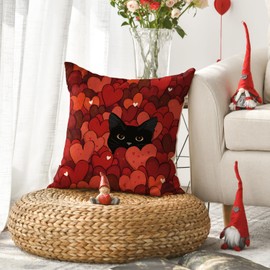 AVOIN colorlife Valentine's Day Red Heart Throw Pillow Cover, 18 x 18 Inch Black cat Anniversary Wedding Cushion Case Decoration for Sofa Couch