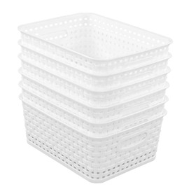 Sandmovie White Plastic Woven Ratten Baskets, 6-Pack