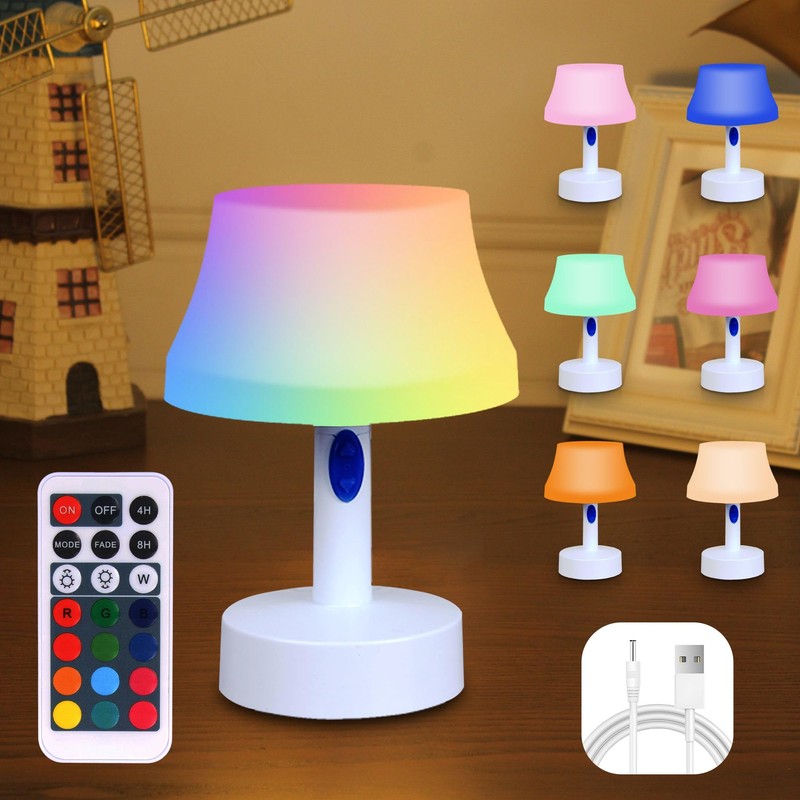 WRalwaysLX Rechargeable LED Table Lamp with Remote Control, Color-Changing Night