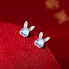 1Pair Silver Bunny Rabbit Stud Earrings for Women Cute Opal