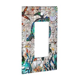 Turtle Stained Glass 1 Gang Rocker/GFCI Outlet Light Switch Wall Plate Cover Faceplate Decorative Faceplate for Sea Turtles Nautical Ocean Beach Starfish Coral Bathroom Home Living Room Bedroom Decor