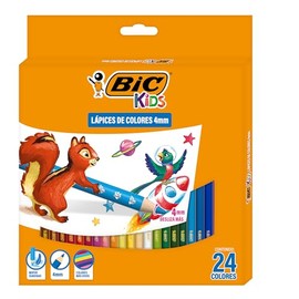 BIC Lápices de Colores Evolution Mina Gruesa 4mm Hechos de Madera Mayor Cremosidad Colores Intensos Cuerpo Redondo 24 Piezas