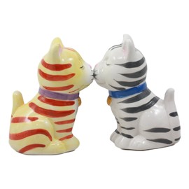 Ebros Gift Kissing Orange And Gray Striped Tabby Cats Salt And Pepper Shakers Fun Kitchen Dining Ceramic Decor Figurines 3.25"H Feline Cat Kitty Kittens