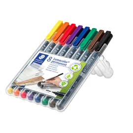 STAEDTLER permanenter Universalstift Lumocolor, wisch- und wasserfest, sekundenschnell trocken, nachfüllbar, Linienbreite 1 mm, 8 Marker in sortierten Farben in stabiler STAEDTLER-Box, 317 WP8