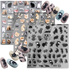 Just Stick Nail Seal Stickers 2 Pcs 3 Piece Set Cute Decoration Jewelry Gem Line Stone Cat Flower 3D Accessory Stylish Sequin Cat Cat Heart Cross Chain Gold Silver Flower Manicure Design (Cat)