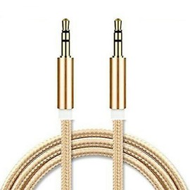 GOLD Aux Cable, 3.5mm, 1.2M, Nylon Braided Metal Connector, Stereo Audio Jack to Jack Compatible with Car, Smartphone, Headphones, Tablet, Speaker