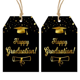 Anwyll Graduation Gift Tags,Happy Graduation Tags with String,50Pcs Graduation Thank You Gift Tag,Gold Congrats Graduation Party Favors Gift Tags Class of 2025 for Grad Party Decoration Gift Bag Wrap