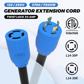 HORIZVA 50FT 30 Amp Generator Cord, 4 Prong NEMA L14-30P/L14-30R Generator Extention Cord, Twist Lock Heavy Duty 10 Gauge Outdoor Extension Cable for RV Camper and Generator to House, ETL Listed