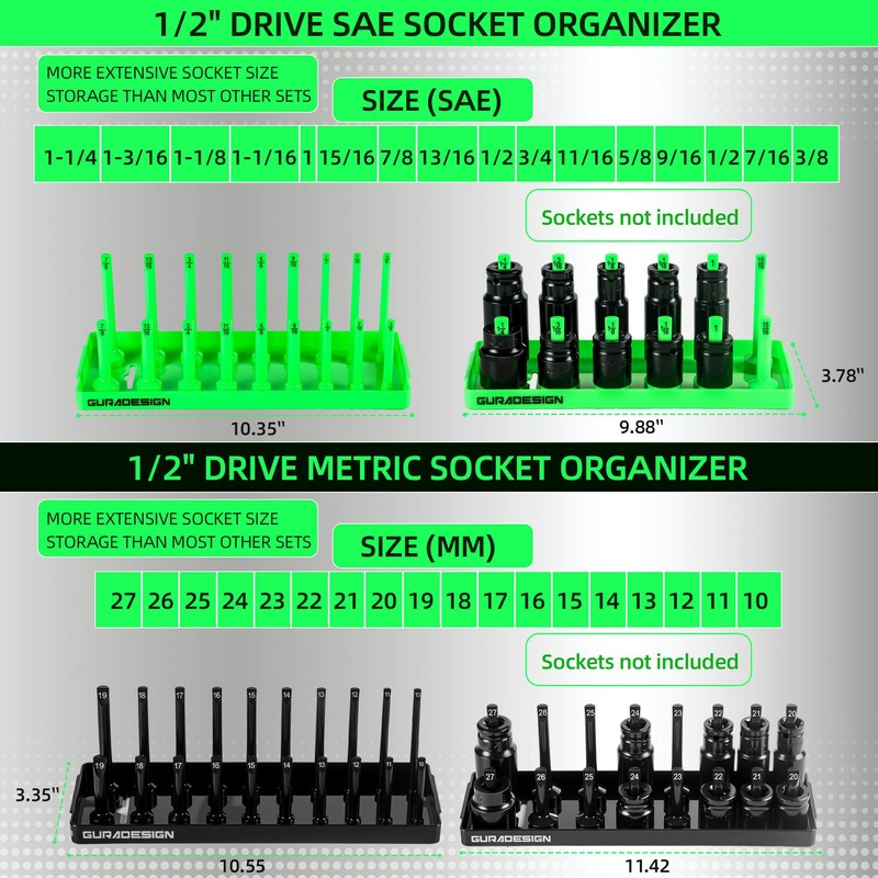 8PCS Socket Organizer Set, Socket Holder, 1/4", 3/8", 1/2" Metric