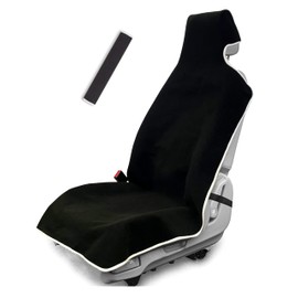 SCOMANAGE Waterproof Stain Resistant Towel Car Seat Cover，Universal Non-Slip for Car, Truck, SUV, Van Seat for Gym Workout,Swimming,Beach and Workout Outdoor ， Machine Washable (Black, 1 Pack)