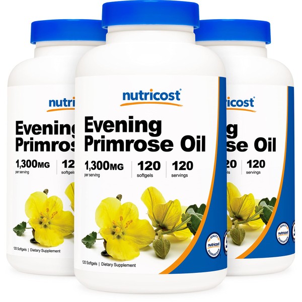 Nutricost Nutricost Evening Primrose Oil 1,300mg, 120 Softgels (3 Bottles)