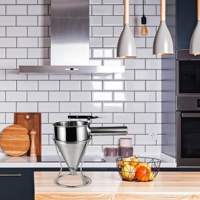 Stainless Steel Piston Funnel with Stand Kitchen Baking Funnel Batter