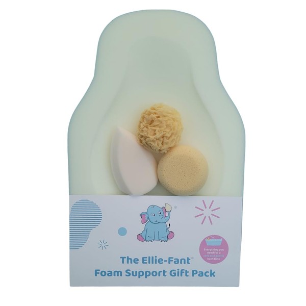 Ellie-Fant Baby Bath Foam Support Mat | 4 Pc Gift Set Includes Skid Proof & Antibacterial Sponge Cushion Seat Natural Sea Sponge Round Buffed Sponge and Teardrop Sponge