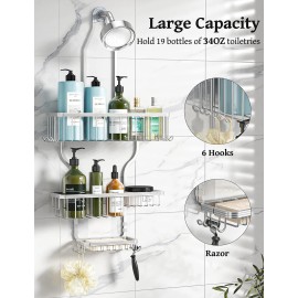 YASONIC Shower Caddy Hanging - Never Rust Shower Organizer - Aluminum Over Th...