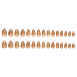 Almond Press on Nails Short Fake Nails French Tip False Nails Press ons with Designs Gold Star Moon Acrylic Nails Full Cover Glue on Nails Cute Artificial Stick on Nails for Women Decorations 24Pcs