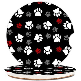 2 Pack Absorbent Car Coasters for Cup Holders,Ceramic Coasters with Cork Back and Finger Slot,2.56" Cupholder Accessories to Keep Your Car Cup Holders Clean and Dry(Cute Animal Dog Paw)