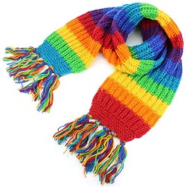 LOUDelephant Long Chunky Wool Knit Striped Scarf - Rainbow