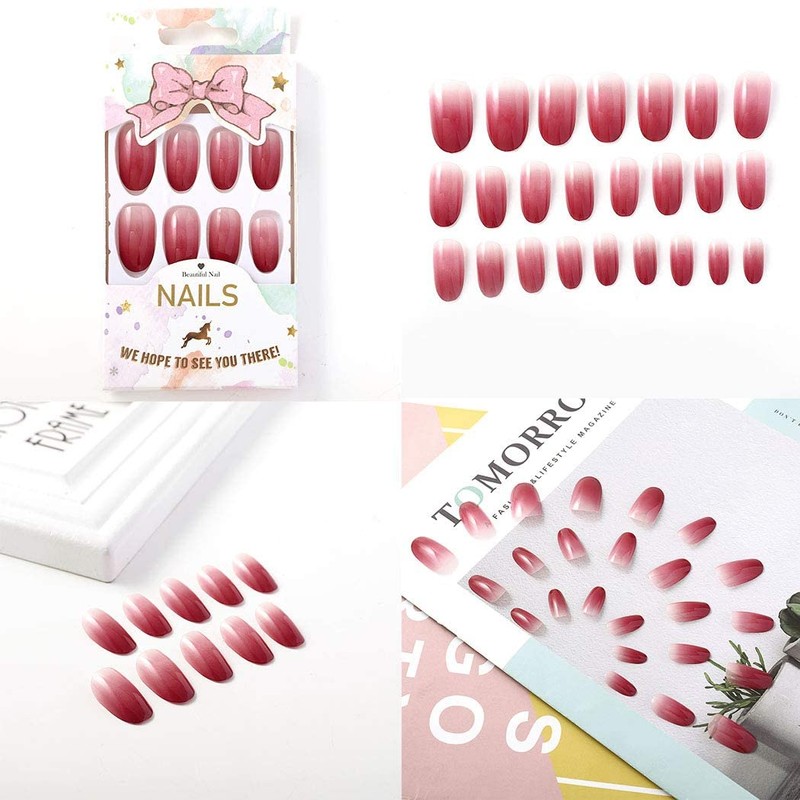 Sethexy Ballerina False Fingernails Pink Shiny Nails Stick On Ombre