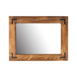 YOSHOOT Rustic Wooden Framed Wall Mirror, Natural Wood Bathroom Vanity Mirror for Farmhouse Decor, Vertical or Horizontal Hanging (26" x 18", Brown)