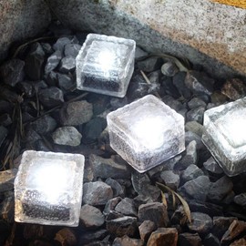 Horing Solar Glass Brick Light - Crystal Brick Stone - Garden Solar Ice Cube Charming Glass Brick Lights Colour Change LED Garden Courtyard Pathway Patio Pool Outdoor Decoration Christmas(RGB 4PCS)