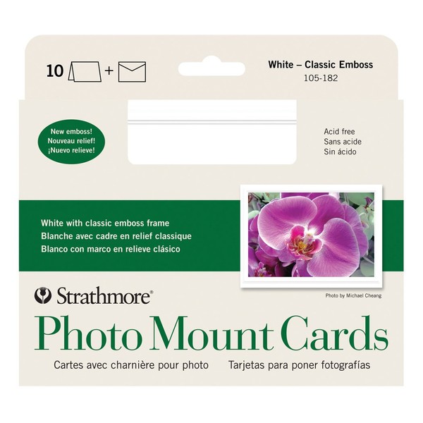 Strathmore 105-182 Photo Mount Cards, White, Classic Embossed Border, 10 Cards & Envelopes