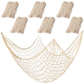 6 PCS Natural Fishnet Decor, Decorative Fishing Net with Cotton Hemp Rope, Mediterranean Style, Versatile Indoor and Outdoor Decor for Beach Themed Spaces, 39.4 x 78.7 in