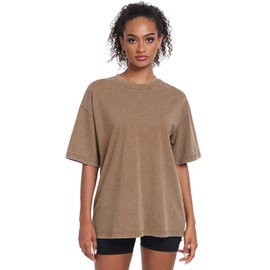 Womens Vintage Oversized T Shirts Acid Washed Baggy Cotton Tee Casual Workout Boyfriend Short Sleeve Tops(Coffee M)