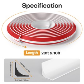 Flexible Quarter Round Molding Bendable Moulding Trim,Peel and Stick Corner Trim for Floor,Tub,Cabinet,Flexible Shoe Molding Around Curved Stairs,Columns and Wall - 0.6inch(W) x 20Feet(L) White