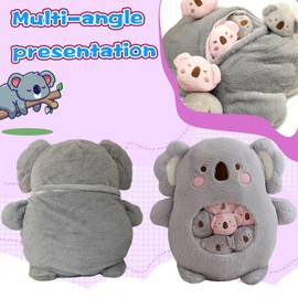 Plush Toys - Removable Throw Pillow Plush with 6 Little Animal Stuffed - Soft Hugging Stuffed Animal - Plush Gifts for Kids Boys Girls (Koala Bear)