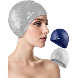 2 Pack Unisex Silicone Swim Cap for Women Men, Large Size Swimming Caps for Long Hair/Braids to Keep Hair Dry, Waterproof Bathing Caps for Swimming with Ear Plugs & Nose Clip Set(Gray&Navy)