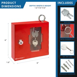 Barska Emergency Key Box with Breakable Glass and Hammer – Bright Red Steel Key Lock Box for Restricted Access – Wall Mount with Pre-Drilled Holes – Ideal for Home or Office Security