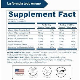Lovita Calcio 800 Mg  Refuerzo Óseo De Alta Absorción Con Magnesio, Vitamina D3 Y K2  Además De Zinc, Cobre Y Manganeso  Suplemento Vegano, 120