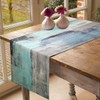 Rustic Table Runner Linen Teal Boho Table Runner Modern Turquoise